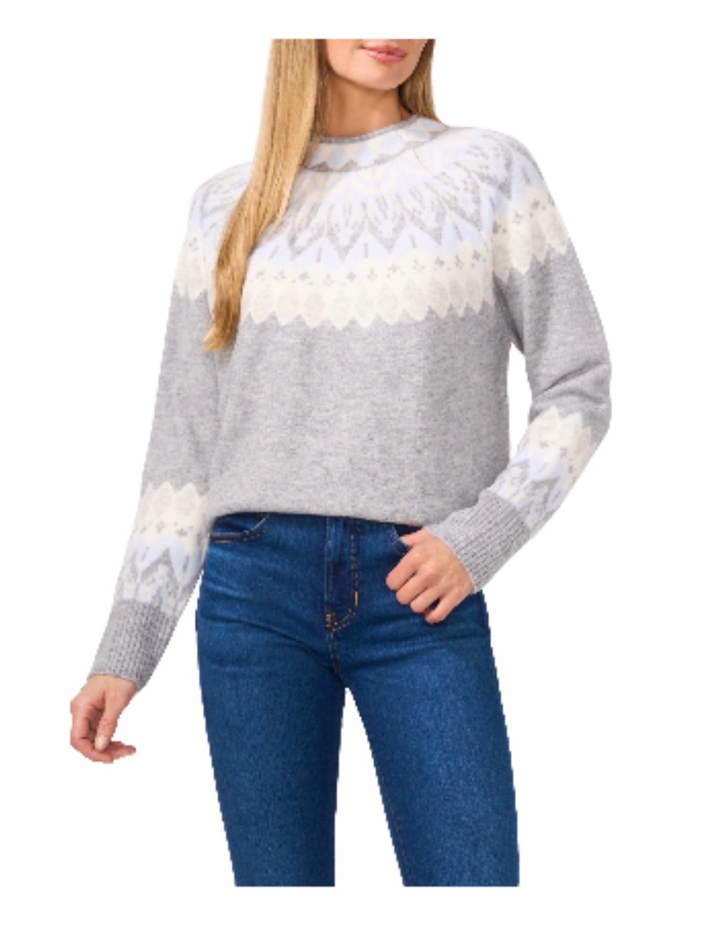 Women's Grey Fair Isle Crewneck Sweater